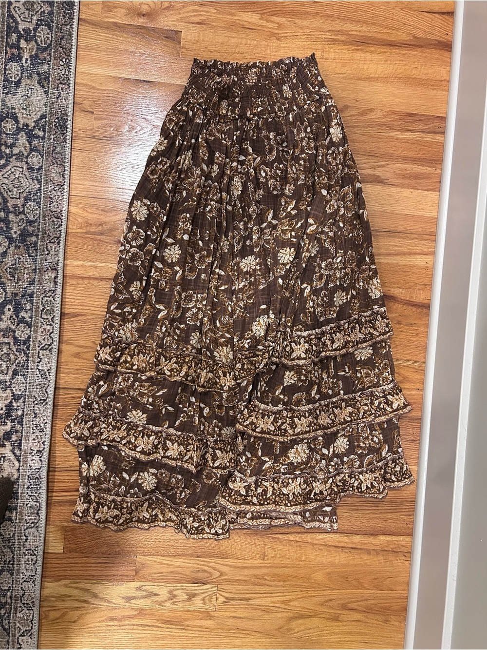 Free People Brown Floral Tiered Maxi Skirt